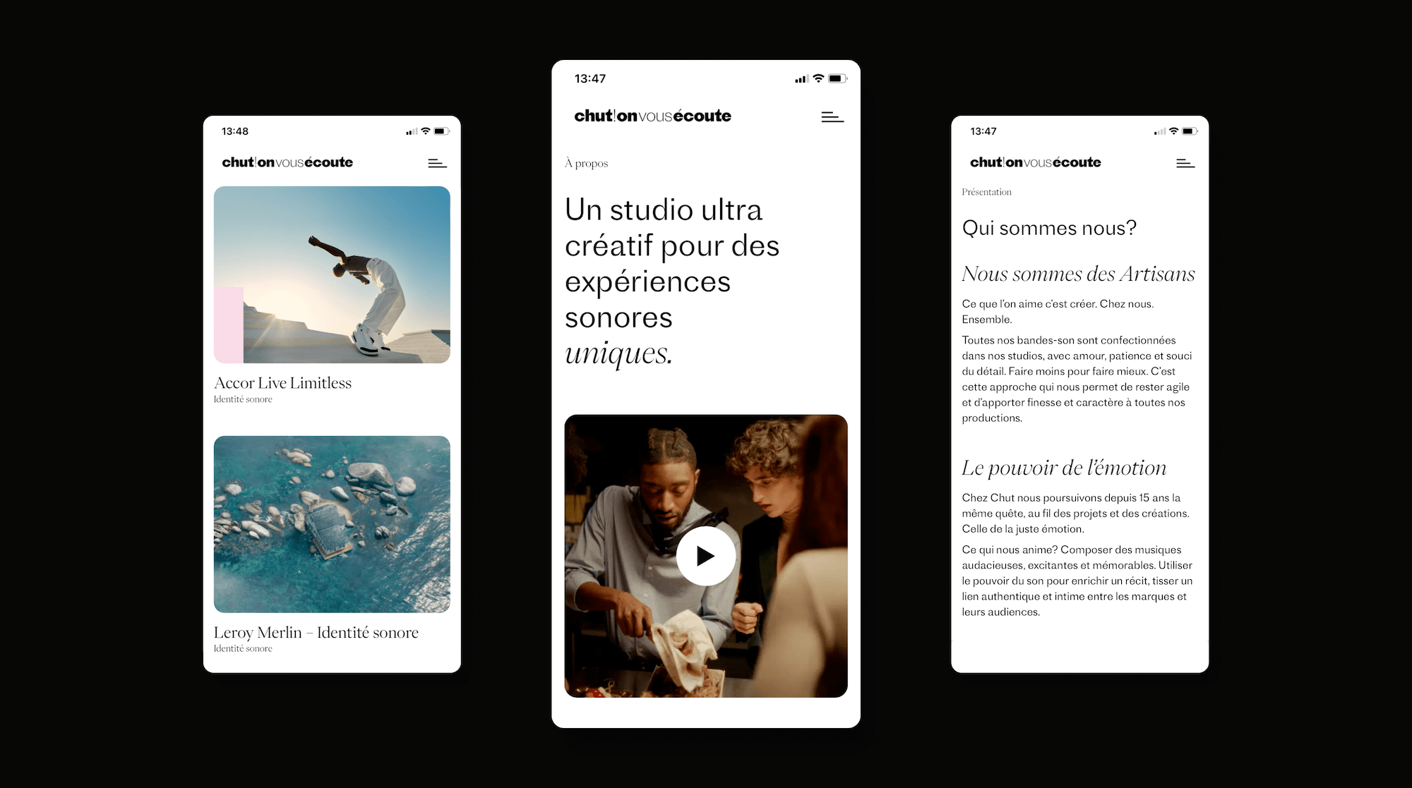 Webdesign mobile pour un studio créatif spécialisé en identité sonore